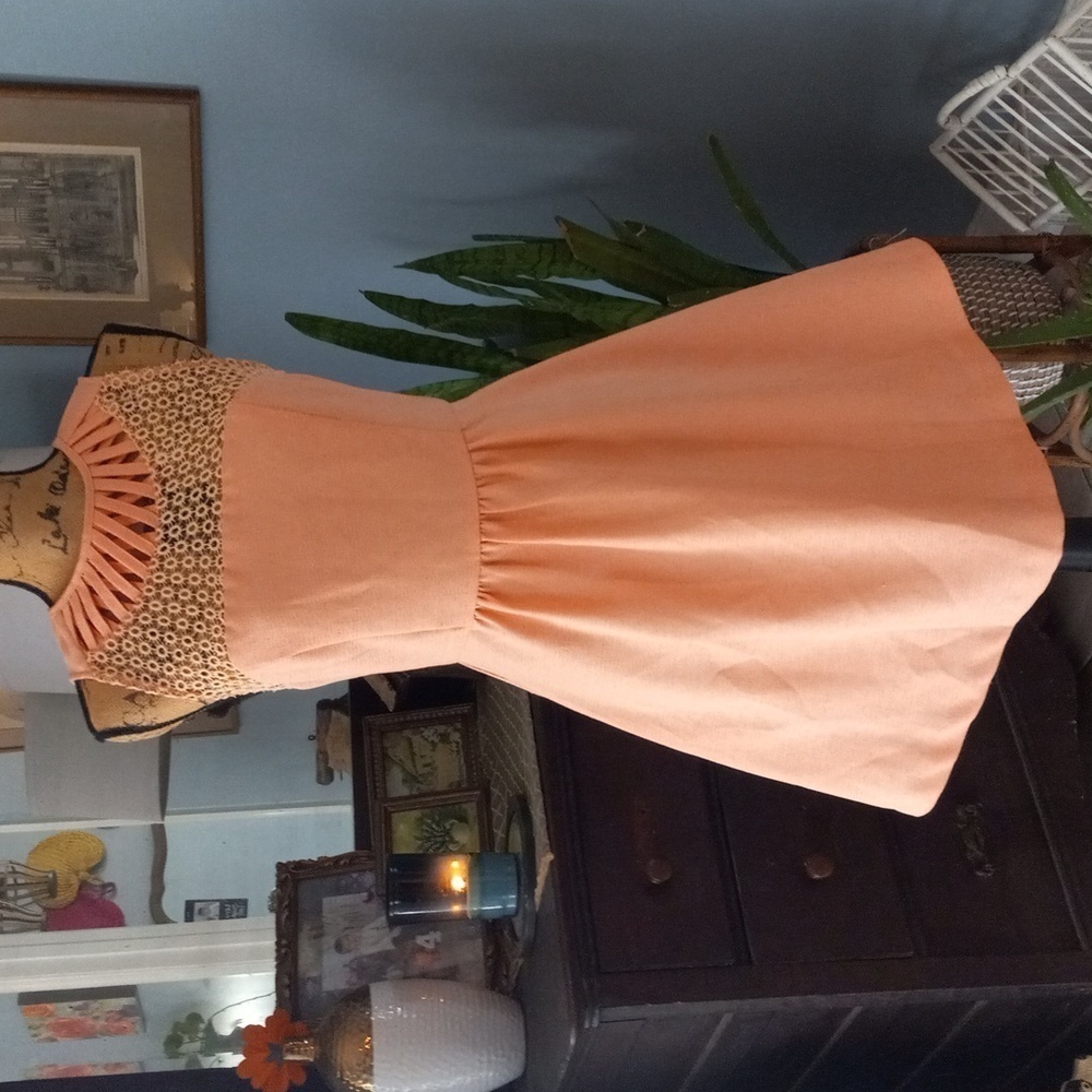 Esley Peach Mini Dress with Lace Detail